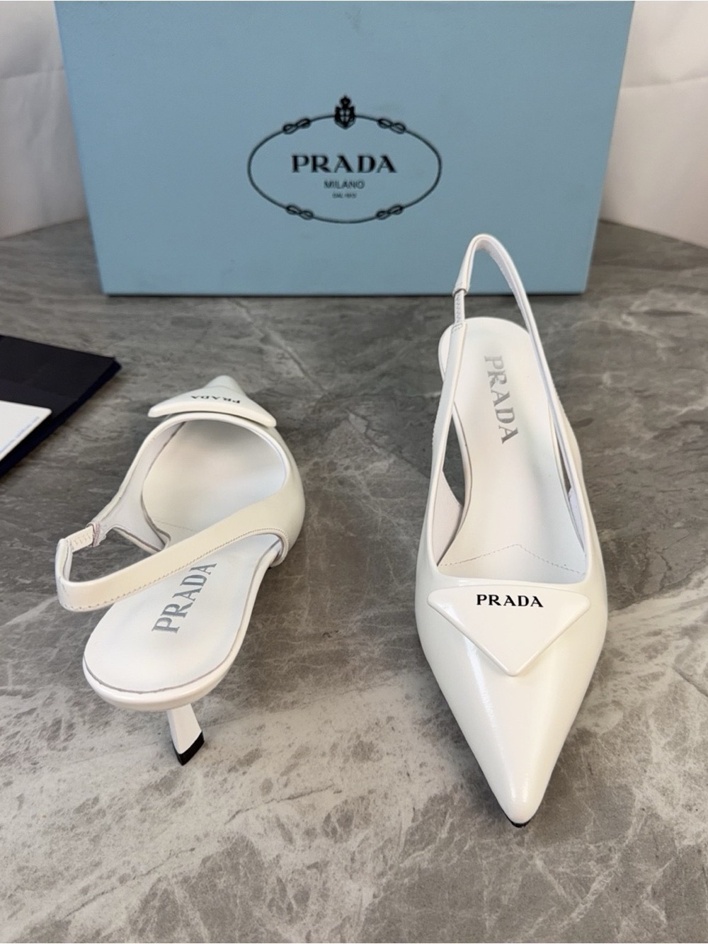 Prada White Pointed Toe Slingback Heels - Picture 4 of 5